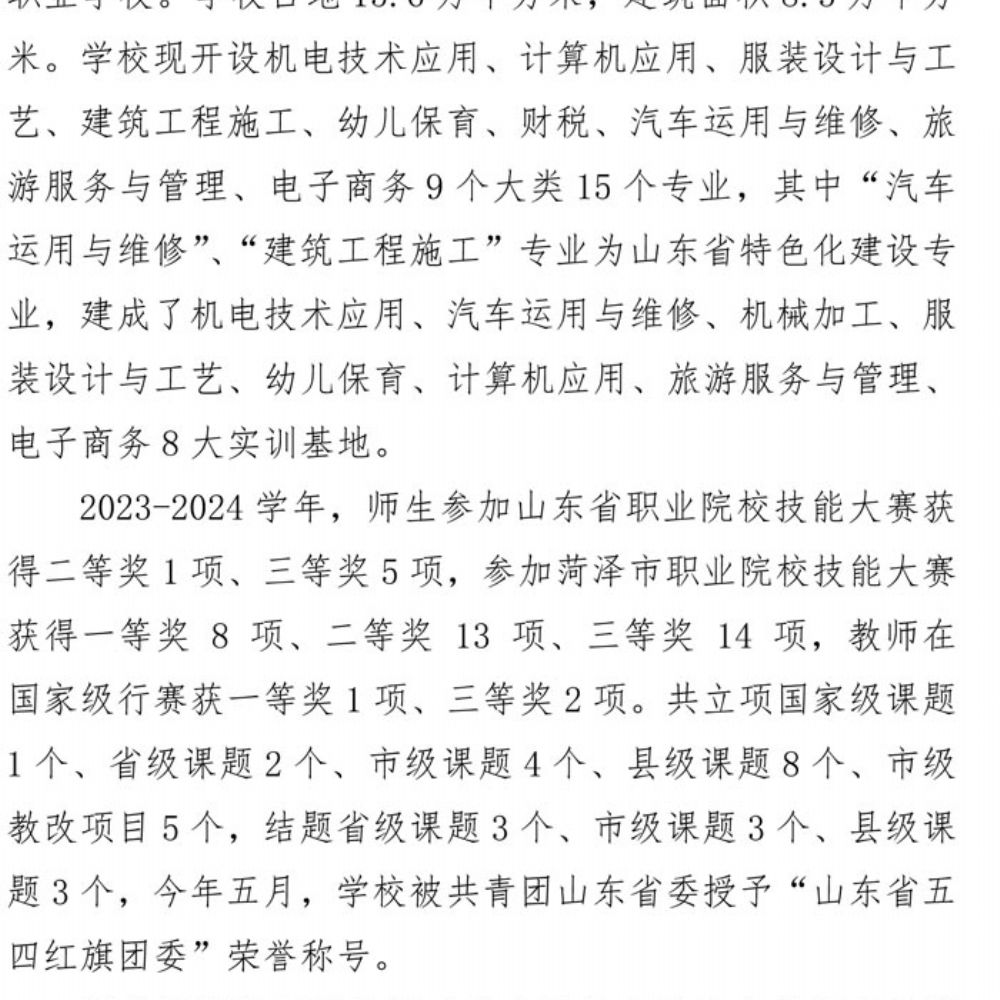 鄄城县职业中等专业学校 质量年度报告