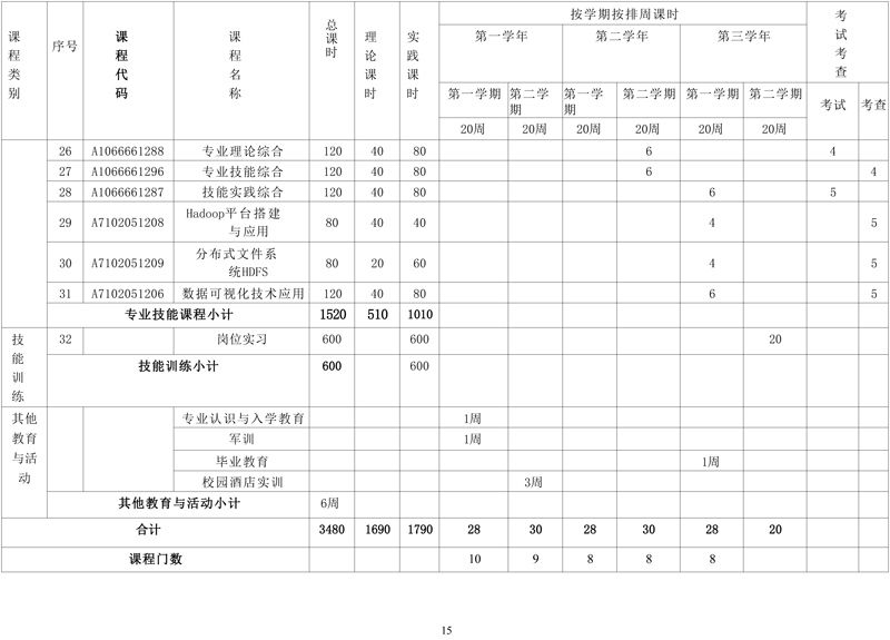 计算机专业（大数据方向）专业人才培养方案
