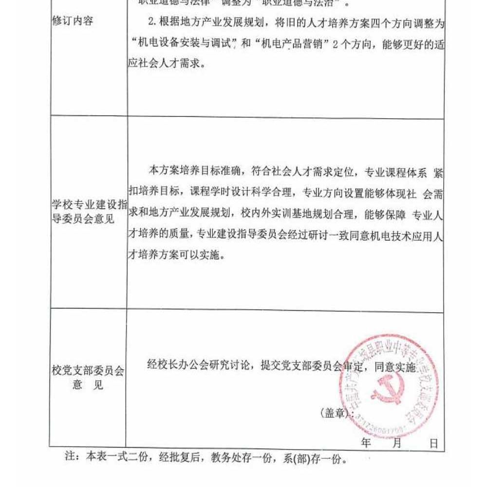 机电技术应用专 业人才培养方案