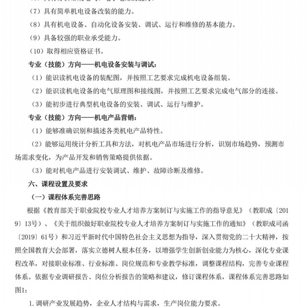 机电技术应用专 业人才培养方案